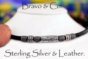 Genuine Leather and Sterling Silver Choker Men Necklace 3N-509 - Bild 1 von 5