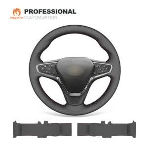 MEWANT Black Genuine Leather Steering Wheel Cover for Chevrolet Malibu Equinox - Picture 1 of 10