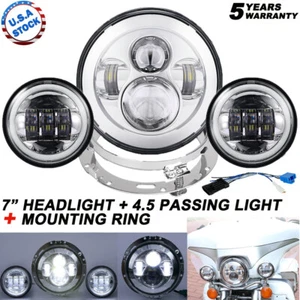 7" 80W Projector LED Headlight + 4.5" Fog Light + Ring Mount for Harley Davidson - Picture 1 of 15