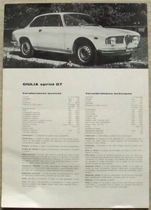 ALFA ROMEO GIULIA SPRINT GT Car Sales Specification Leaflet Aug 1964 - Picture 1 of 2