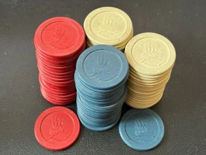 Antique Lot of 81 SAILING SHIP Embossed Poker Chips (PT-EJ) Red/Blue/White - Picture 1 of 1