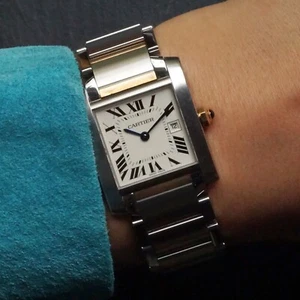Char Cartier Française réf. 2465 acier et or moyen 25 mm date années 2000 - Photo 1 sur 12