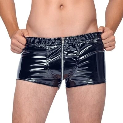 Sexy Herren Lack Pants M - 2XL schwarz eng maskulin Zip Männer Shorts  "Keno" - Bild 1 von 4