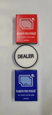 Marion Pro Poker 100% Plastic Playing Cards (Red & Blue) with Dealer Puck - Image 1 of 3