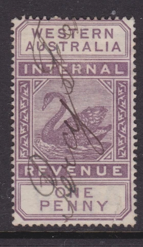WESTERN AUSTRALIA 1897 1D LILAC IR SWAN REVENUE USED SG F11 (NG25) Cover