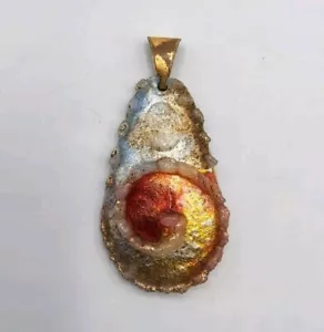 Bijou fantaisie pendentif goutte en émaux sur cuivre signé Limoges XXème - Imagen 1 de 6