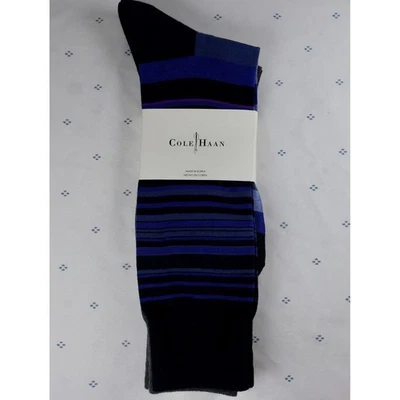 Calcetines de vestir COLE HAAN a rayas para hombre talla única azul marino gris NUEVOS 2 pares Foto 1 de 4