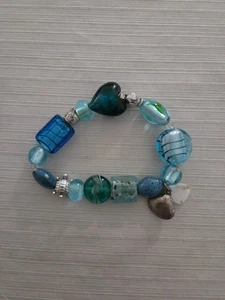 Glass Stretch Bracelet Beaded Chic Avon 2010 Sea Life Silver Teals Greens Turtle - Picture 1 of 3