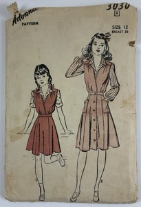 Advance 3030 Jumper Dress, Top Girls Sz 12 30" Chest Sewing Pattern VTG 40s OOP - Picture 1 of 7