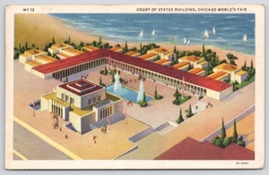Postkarte Court of States Gebäude Chicago Weltausstellung Illinois 1930er - Bild 1 von 2