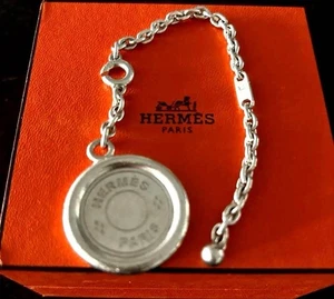 Hermes Silver 925 Keychain Bag Charm Round accessories Unisex Used with Box - Picture 1 of 6
