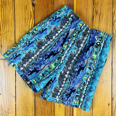 Vintage 80s 90s Kids Toddler Abstract Hawaiian Neon Lizard Surf Beach Shorts - Image 1 of 4