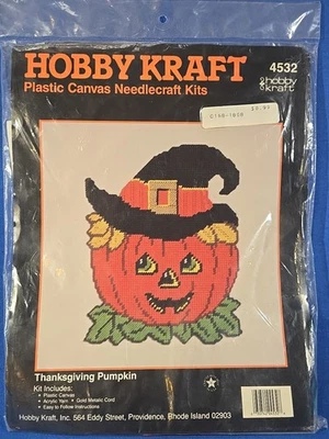 Vintage Hobby Kraft THANKSGIVING PUMPKIN Plastic Canvas Needlecraft Kit #4532 - Image 1 of 4