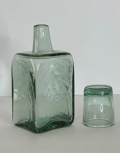Blown Glass Tumble Up Set Carafe and Cup Beside or Bar Decanter Recycled Glass - Picture 1 of 17