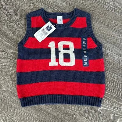 Chaleco Suéter Tejido Gap Rojo y Azul Marino 12/18 Meses Bebé Niño Nuevo con Etiquetas Foto 1 de 4