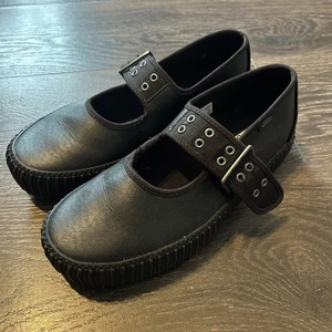 Vans Mary Jane Creeper Shoes Grunge Core Black Leather Size Mens 8 Womens 9.5 - Picture 1 of 7