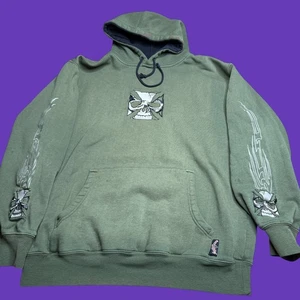Vintage Y2K Sapphire Lounge Hoodie Herren XL Tribal Flame olivgrün bestickt - Bild 1 von 17