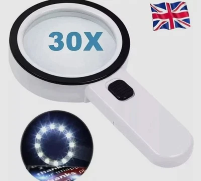 30X Extra Large Magnifying Glass With 12 LED Light Illuminated Reading Loupe UK - Image 1 of 4