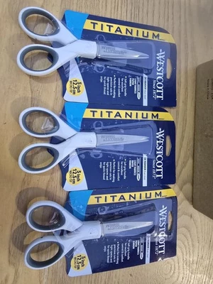 Lote de 3 WESTCOTT 5 pulgadas TIJERAS MEDIANAS - MANGO AZUL CLARO/GRIS Micro Punta Foto 1 de 2
