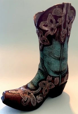 Burton + Burton Turquoise Cowgirl Boot Vase Handpainted Resin 9” Western Cowboy - Image 1 of 4