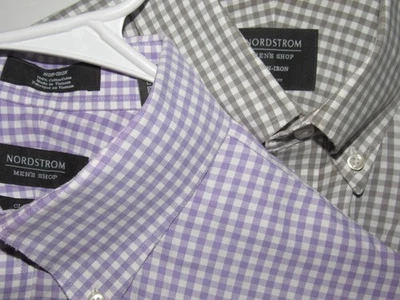 Lote de camisas de vestir NORDSTROM para hombre 17-38 gris blanco y púrpura cuadros blancos sin planchar Foto 1 de 4