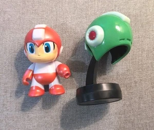 MegaMan Bundle Green Helmet Replica On Stand & Red MegaMan LootCrate Capcom - Picture 1 of 4