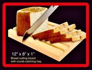 Wooden Bread Board Set For Bread Slicing/Serving w Removable Crumb Catcher 12x8” - Picture 1 of 24