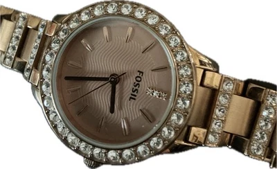 Reloj Mujer Oro Rosa Y Gemas Fósil Funcionando Con Foto 1 de 4