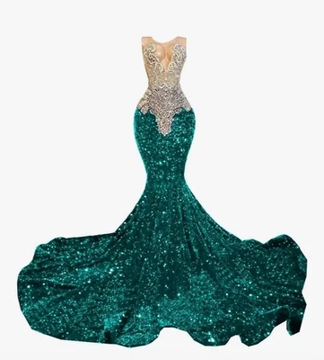 Green And Silver Sequin Prom Dress size 12 - Image 1 of 2