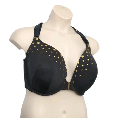 Sujetador Cacique Lane Bryant para mujer Boost Plunge U/W cierre frontal 50D negro dorado estrellas Foto 1 de 4