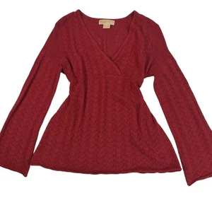 Y2K Michael Kors Pointelle Babydoll Pullover Ziegelrot Gr. Large Preppy Feminin - Bild 1 von 6