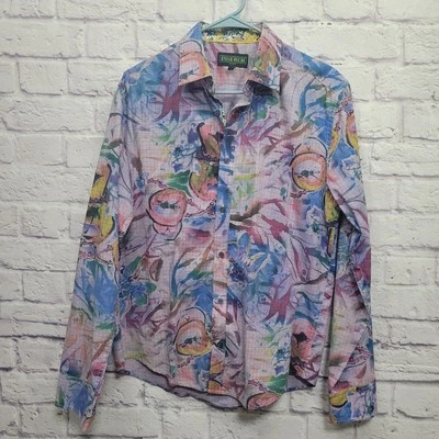Inserch Icon Flip Cuff Button Shirt Mens M Colorful Artsy Floral Cotton Abstract - Image 1 of 4