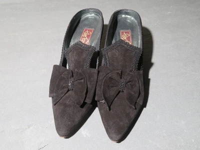 Vintage Peter Fox Black Suede Mules, Worn Once, Size 9.5 - Image 1 of 4