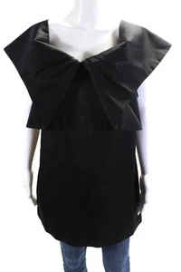 Cameo Womens Satin Structured Sleeve V-Neck Zip Up Blouse Top Black Size M - Imagen 1 de 6