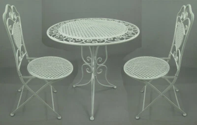 Gartenmöbel Set Sitzgruppe rustikal weiß Antikstil Eisen 1Tisch 2 Stühle Balkon - Bild 1 von 4