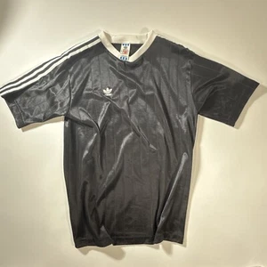 Vintage Adidas Shirt Mens M Black Jersey Trefoil Logo Soccer USA Made - Picture 1 of 12