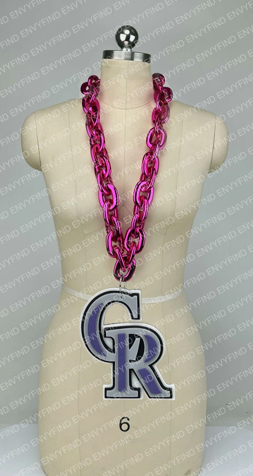 New MLB COLORADO ROCKIES HOT PINK Jumbo Big Fan Chain Necklace Foam MI USA - Image 1 of 3