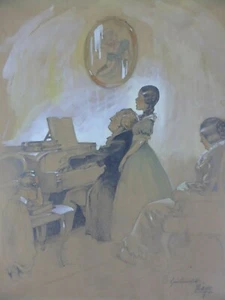 Genremalerei Hausmusik Familie mit Kinder am Klavier signiert wohl H. Bayer - Picture 1 of 11