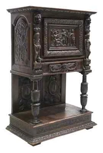 Antique Cupboard, Credence, French Renaissance Revival, Oak,  Masks, 1800's!! - Picture 1 of 8