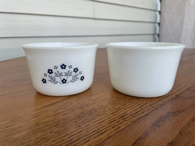 Vintage Pyrex Corning Sugar Bowl Plain White & Summer Impressions Blue No Lids - Image 1 of 4