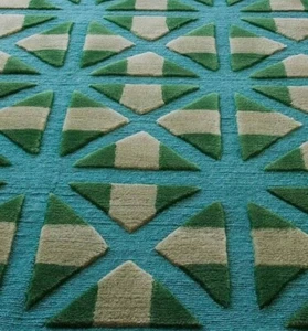 Alfombra acolchada a mano Shree Amba, alfombra verde 100 % lana Nz, - Imagen 1 de 2