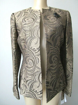 Kasper 夹克套装金属黑色金色花卉尺寸 6 经典合身全新带标签 — 第 1/4 张图片