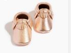 Freshly Picked Rose Gold Metallic Leather Moccasin Soft Sole Baby Size 0 Newborn
