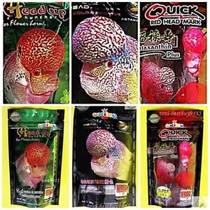 OKIKO XL Platinum HeadUp Huncher ColorFaster Flowerhorn Fish Food 3 Type Cichlid - Picture 1 of 10