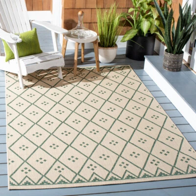 SAFAVIEH Indoor Outdoor CY6303-322 Courtyard Beige / Green Rug - Image 1 of 4