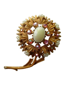 Florenza Vintage Signed Flower Stem Brooch - Picture 1 of 5