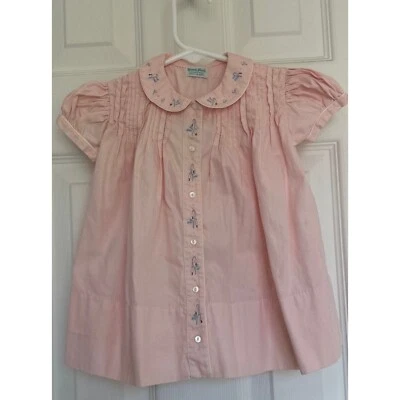 Vtg Pink Baby Dress 1950s Hand Made Philippines Size 18 Months Emboidered Snow D - Image 1 of 4