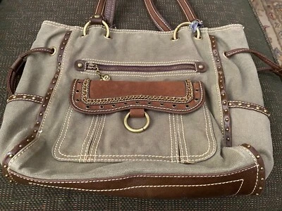 Army green & brown Kathy Van Zeeland many pocket purse/handbag - Image 1 of 4