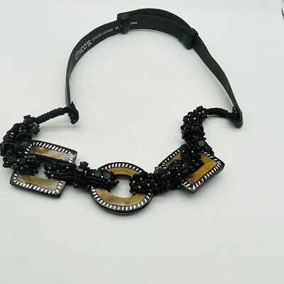 Chico's Size M/ L Leather Twisted Beaded Medallions Belt Black — 第 1/4 张图片
