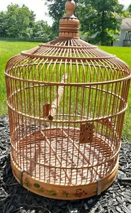 Vintage Vogelkäfig aus Holz, Micky Maus Malerei, Dekoration, leicht, Haken  - Bild 1 von 12